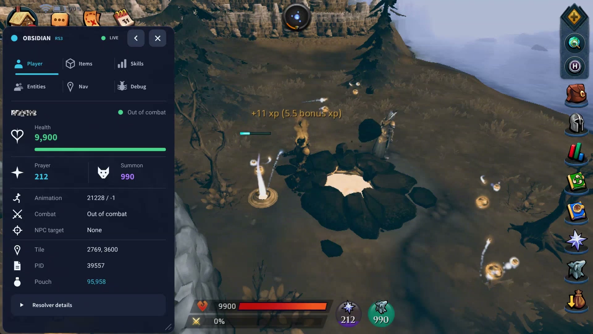 RuneScape Mobile gameplay with the runescape.bot client overlay